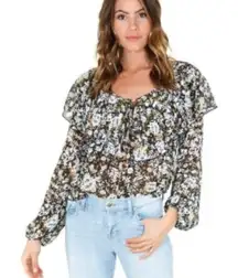 free people‎ bodysuit floral lace trim Ruched cuff