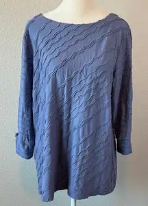 Christoper & Banks 3/4 Sleeve Ripple Textured Boatneck TShirt Blue Size Large