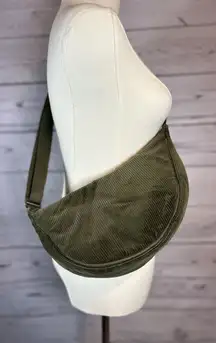 Uniqlo Round Mini Shoulder Bag Olive Green Corduroy Adjustable Strap