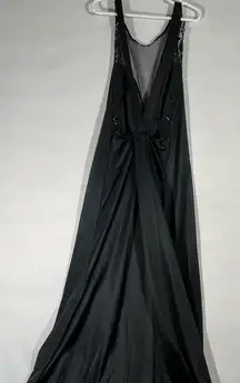ADONNA LACE BEADED/SEQUIN LONG NIGHTGOWN CRISS CROSS BACK PREOWNED S‎ BLACK A-40