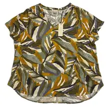 Rachel Zoe VNeck Short Sleeve Cotton TShirt Tropical Print Women Size 3X