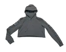 Hollister Gray Checkered Long Sleeve Cropped Hooded Sweater