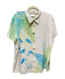 Valenti 100% silk blouse button up bead and sequin embellishments Size large