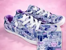 Bobs By Sketchers Purple Cat Love - Size 8 Slip On Sneaker C-Note Pink Rescue Ki