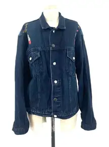 Sundance Hand Painted Feather‎ Print Dark Denim Jacket Blue Red Size XL