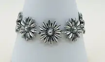 Antiqued Silver Daisy Flower Link Bracelet