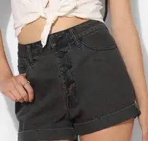 Urban Outfitters BDG Super High Rise Foxy Button Fly Cuffed Shorts Dark 32