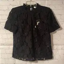 WAYF NWT lace sheer floral pattern black mock neck blouse in XS
