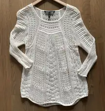 Crochet Knit Sweater in White Size Large