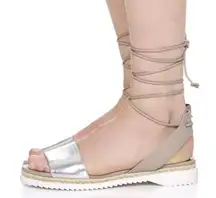 Rebecca Minkoff Lindy Leather metallic gold silver white platform sole Lace-Up