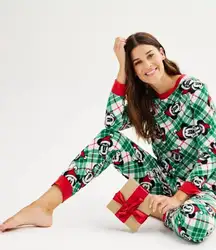 Disney Christmas Mickey & Minnie Mouse Fleece Pajama Set Green Red Plaid Comfy