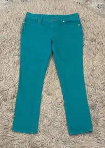 Tory Burch cropped slim boots jeans in turquoise color size 28