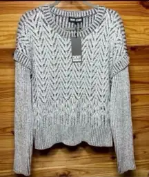 DKNY Jeans black & white knit sweater Extra Large NEW $90