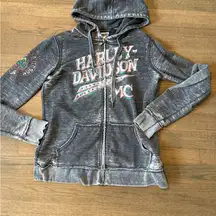 Harley-Davidson Women's Gray Distressed Sweater with Hood- Size Large