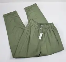 Max Studio Green Women's XS Ankle Pants Elastic Waist Linen Blend  Cuffed Leg