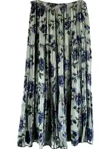 Double D Ranch Floral Maxi Tiered Skirt Elastic Waistband White Blue Small