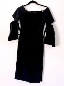 Do+Be Dress Black Small LBD Off Shoulder Midi Women Cocktail Cut Out Sheath NWT