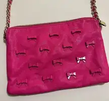 Betsey Johnson  Hot Pink Bow Tie Crossbody Purse With Chain Strap