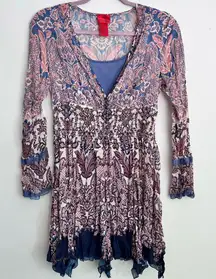 V Cristina Floral Boho Cottagecore Peasant  Handkerchief Hem Mini Dres Size‎ S