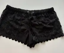 Seafolly Black Pineapple Cutout Scalloped Hem Swim Cover Up Shorts Size S