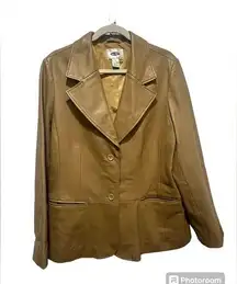 Vintage Y2K camel color 100% leather Old Navy Jacket in size XL