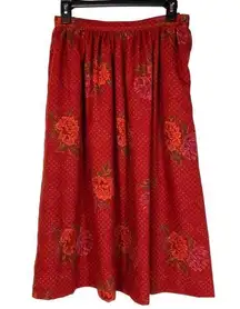 Vintage Evan Picone Red Floral Skirt Pockets 10 Maxi Print Saffron Brick