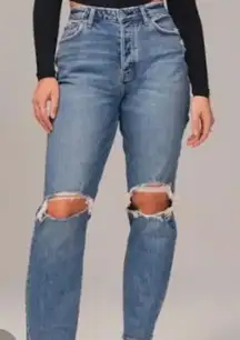 Abercrombie & Fitch Dad High Rise Distressed Blue Jeans Curve Love