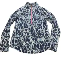 Lilly Pulitzer Edgewater Popover Lucky Bamboo High Tide Navy 1/2 Zip Pullover XS