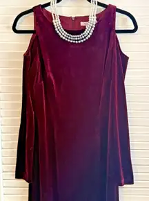 White House Black Market Long Velvet Dress Burgundy Holiday Gown Cold Shoulder S