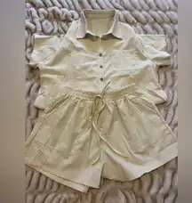 SHEIN Cream Linen Look Button-Up Shirt and Shorts Set