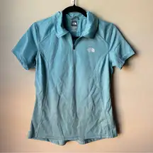 The North Face Vapor Wick Hiking Shirt Womens Medium Blue Stretch Fabric Polo