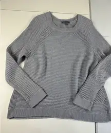 Vince Women's Gray Cotton‎ Ribbed Knit Raglan Long Sleeve Sweater Large