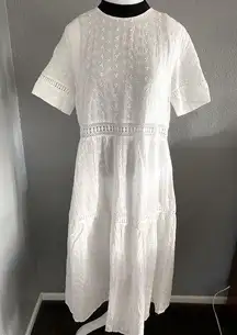 White Cotton Eyelet Lace Sundress western cottagecore Coastal Prairie Farm M NEW