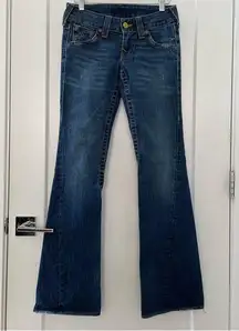 VINTAGE True Religion Pants Womens Blue Denim Flared Dark Wash Low Rise 26