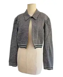 Vintage 90s Long Sleeve Crop Blazer Jacket Black and White Shepherd Check Medium