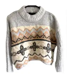 Cropped Gray and Cream Patterned Turtleneck Sweater woman’s sz M