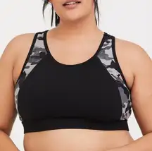 Black Grey Camo Plus Size Stretch Active Workout Racerback Sports Bra