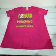 Gildan Pink "I Run Because" Graphic Athletic Tee Shirt Size XL