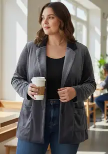 Soft Surroundings Velvet Blazer Jacket Womens 2X Gray Shawl Collar Pockets