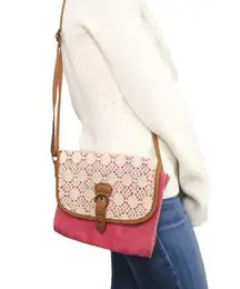 Y2k American Eagle Coral & White Lace Canvas Cross Body Bag