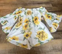 Hint of Blush Off Shoulder Romper 
Sunflower Ruffled Bell Sleeve Size XL