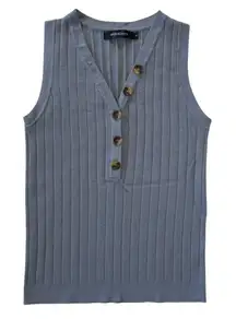 Merokeety Sleeveless Knit Tank Top V-Neck Blouse Size Small Grey/Blue NWOT