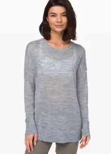 Well Being Crew Sweater Linen blend Heathered Speckle Blue oversized M