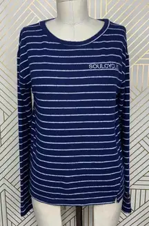 SoulCycle Striped Long Sleeve T-Shirt‎ Blue & White Skull Logo Size US XS