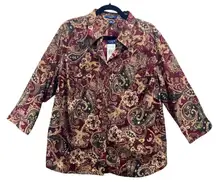Chaps Paisley Button Up Blouse Maroon‎ 2X