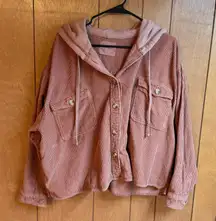 Lucky Brand Women’s XXL Blush Copper Corduroy Hoodie Jacket Shacket Hood Pockets