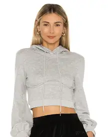 Superdown Christine heather gray cropped hoodie sweater L 