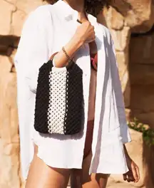LAUDE THE LABEL Gabby Mini Macrame Bag Black & White Boho Coastal Resortwear NWT