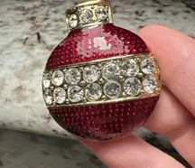 Eisenberg ICE Red Enamel Rhinestone Christmas Ornament Holiday Brooch Pin