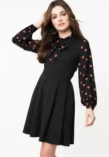 Smak Parlour Pumpkin Print Halloween Dress Women's Small Black Retro Whimsigoth
